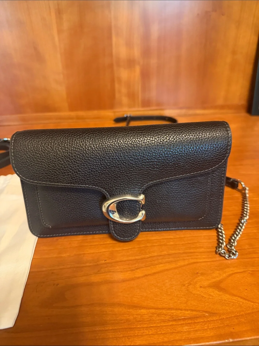 Coach Black Tabby Pebbled Leather Chain Crossbody Bag with Silver Hardware